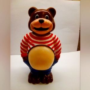 Vintage Potbelly plastic Bear Coin Bank JSNY